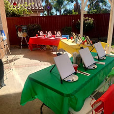 Kids birthday party with our mobile painting party studio set up.