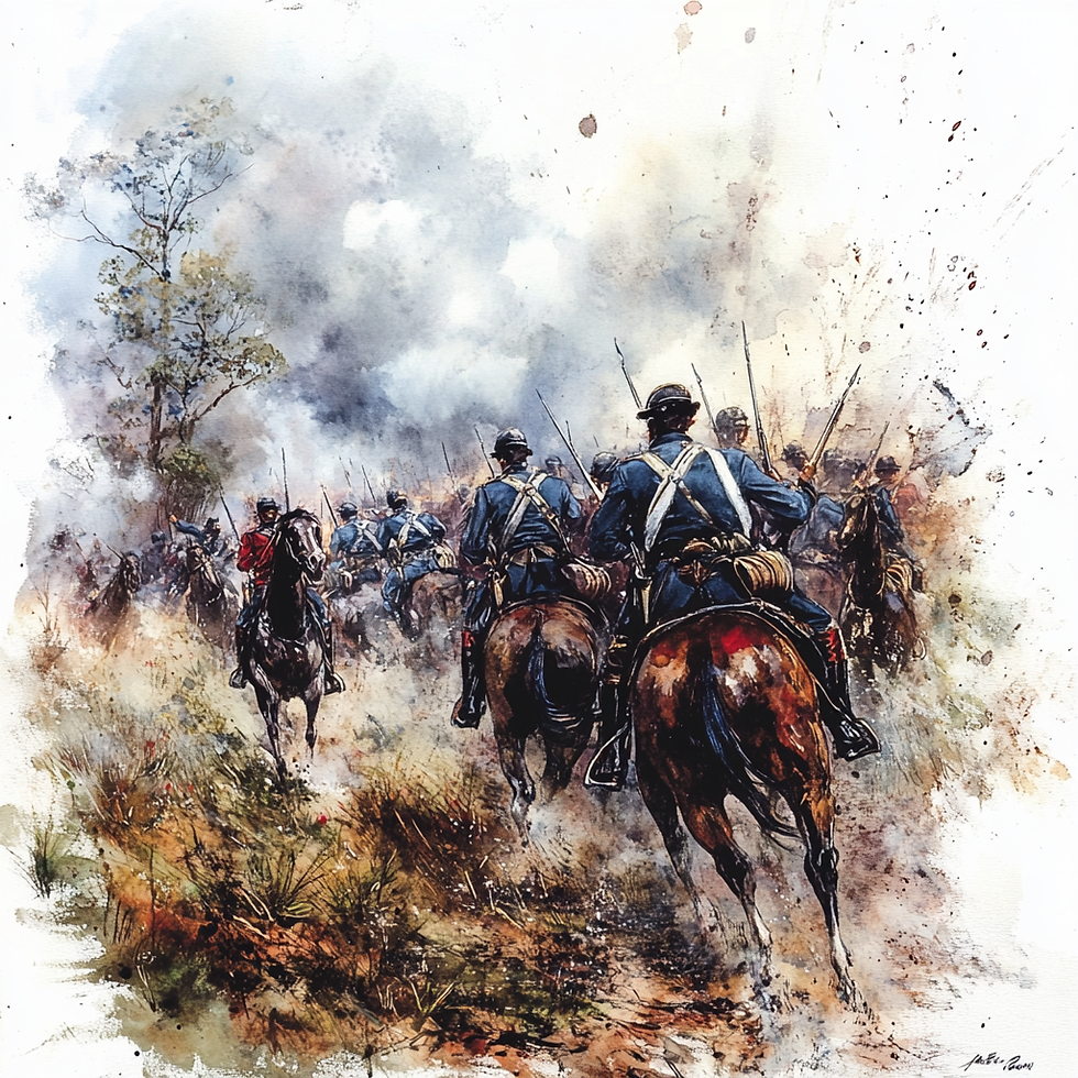 Representação histórica da Batalha do Passo do Rosário durante a Guerra da Cisplatina, mostrando soldados em combate.