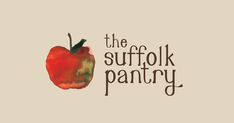 The Suffolk Pantry logo with watercolour apple illustration.