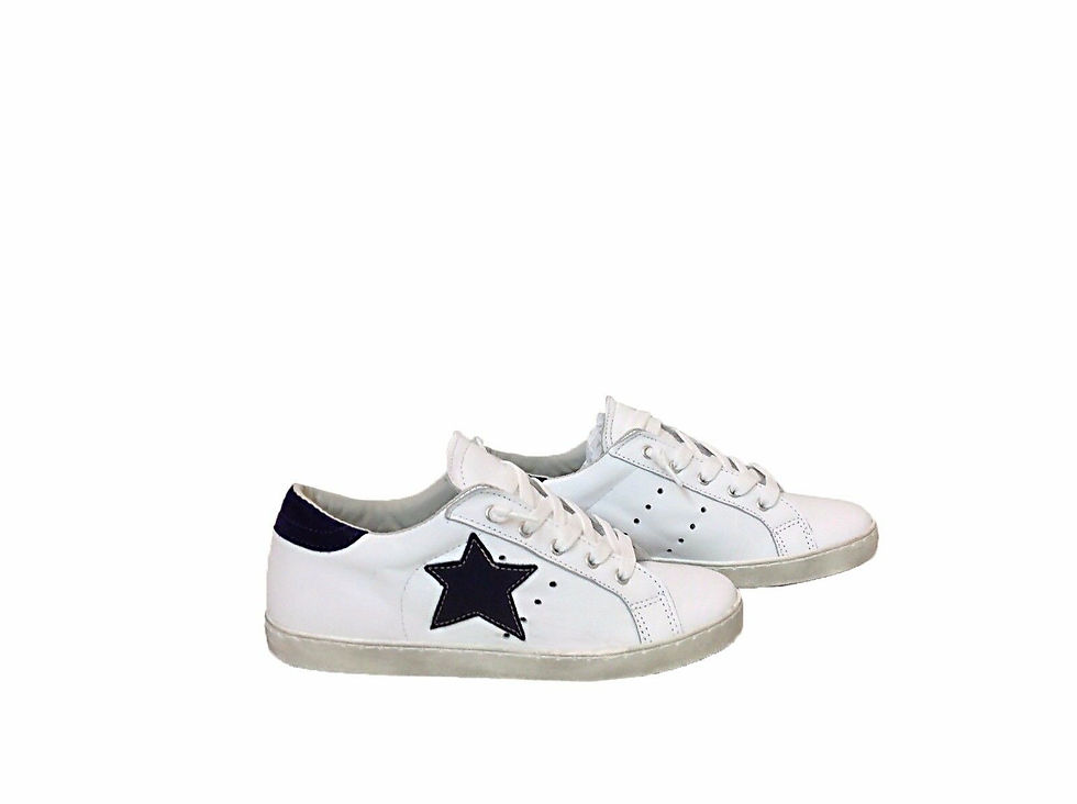 Miniatura: scarpe sneakers basse uomo  pelle bianca bucherellata stella blu