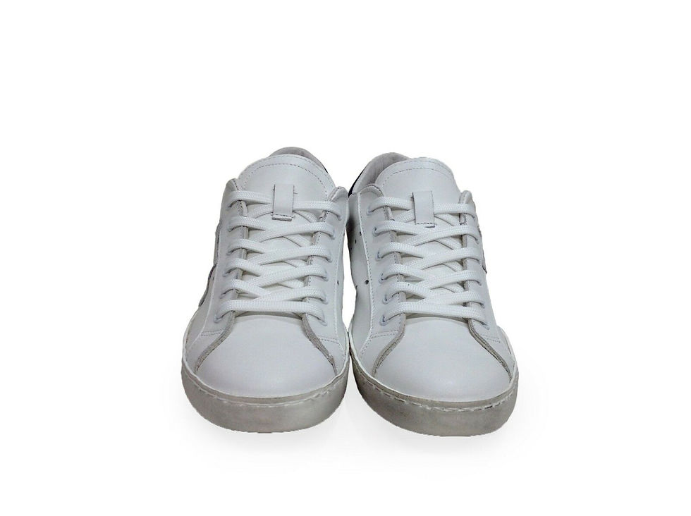 Miniatura: scarpe sneakers basse uomo  pelle bianca bucherellata stella blu