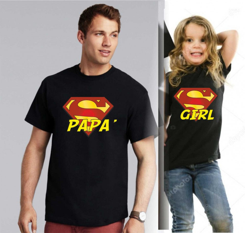 KIT UNA MAGLIETTA NERA ADULTO + UNA MAGLIETTA NERA DA BIMBO/A