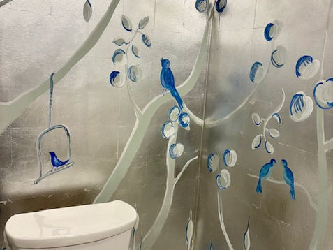 silver leaf bathroom mural