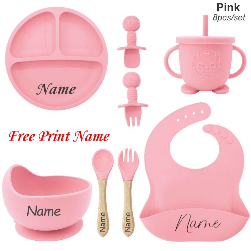 Thumbnail: Personalized Name Baby Feeding Set Kids Silicone Plate Bowl Straw Cup Customized
