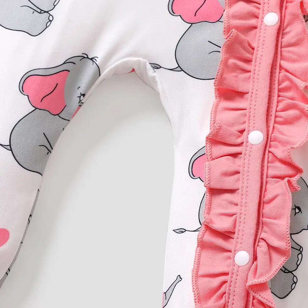 Thumbnail: PatPat 2pcs All Over Cartoon Koala Print White Long-sleeve Ruffle Snap-up Baby J