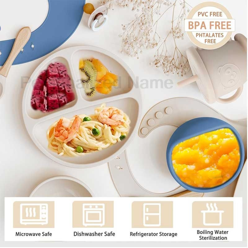 Thumbnail: Personalized Name Baby Feeding Set Kids Silicone Plate Bowl Straw Cup Customized
