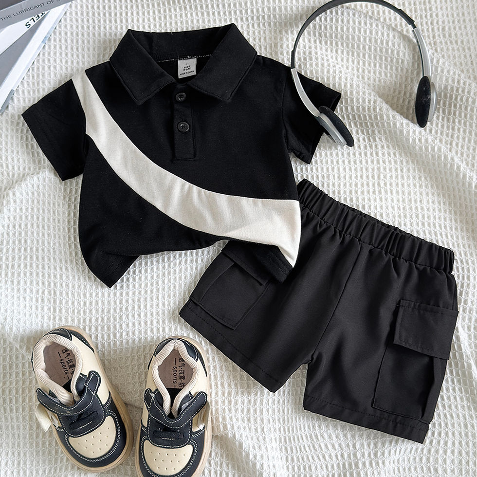 Thumbnail: 2Pcs Baby Boys' Sports and Leisure Set lapel Color blocked Short Sleeves and Sho
