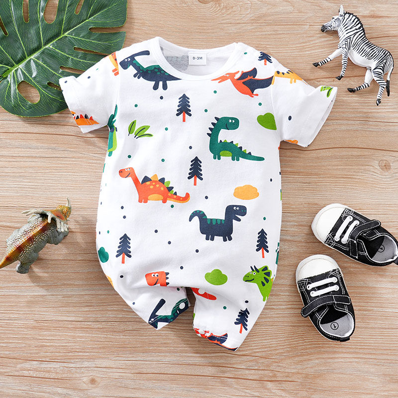 Newborn Clothes Cute Cartoon Dinosaur Full Print CottonComfortable And SoftSumme