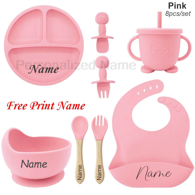 Thumbnail: Personalized Name Baby Feeding Set Kids Silicone Plate Bowl Straw Cup Customized
