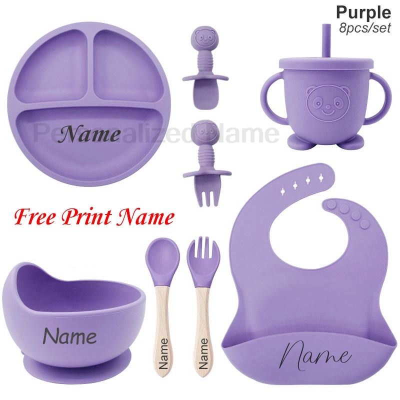 Thumbnail: Personalized Name Baby Feeding Set Kids Silicone Plate Bowl Straw Cup Customized