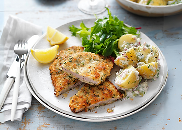 Parmesan & Buttermilk Pork Schnitzels with Potato Salad