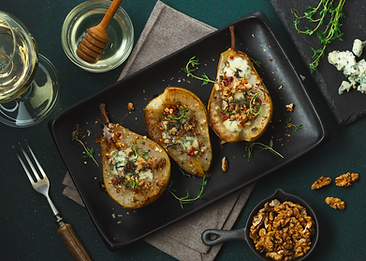 Roasted Pears with Roquefort, Walnuts and Honey