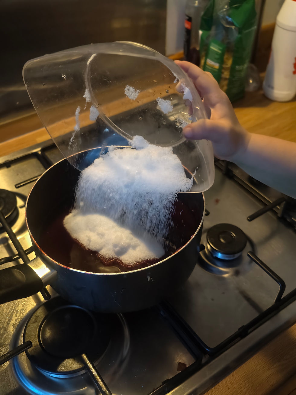 4. Sweeten: Return liquid to the saucepan. Stir in sugar (or honey after cooling) and spices. Simmer gently until sugar is dissolved.