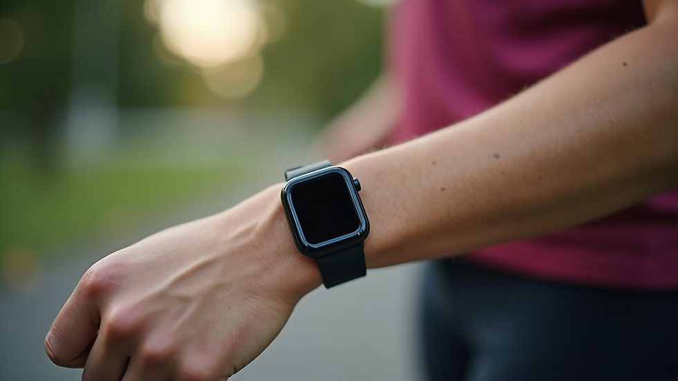 Close-up view of a fitness tracker on a wrist during a workout
