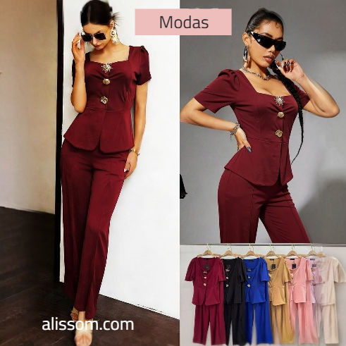 Thumbnail: 9579-conjunto de pantalon y blusa elegante con botones dorados