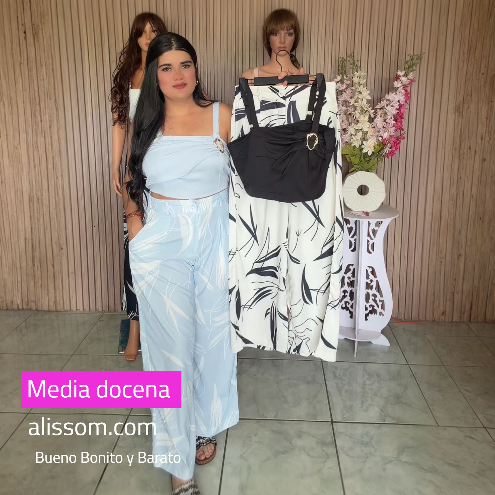 ZY044 Media docena conjunto de palazo y blusa con diseño