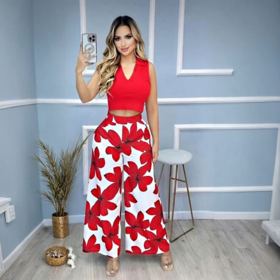 Miniatura: 9031-conjunto de palazo y blusa diseño de hojas