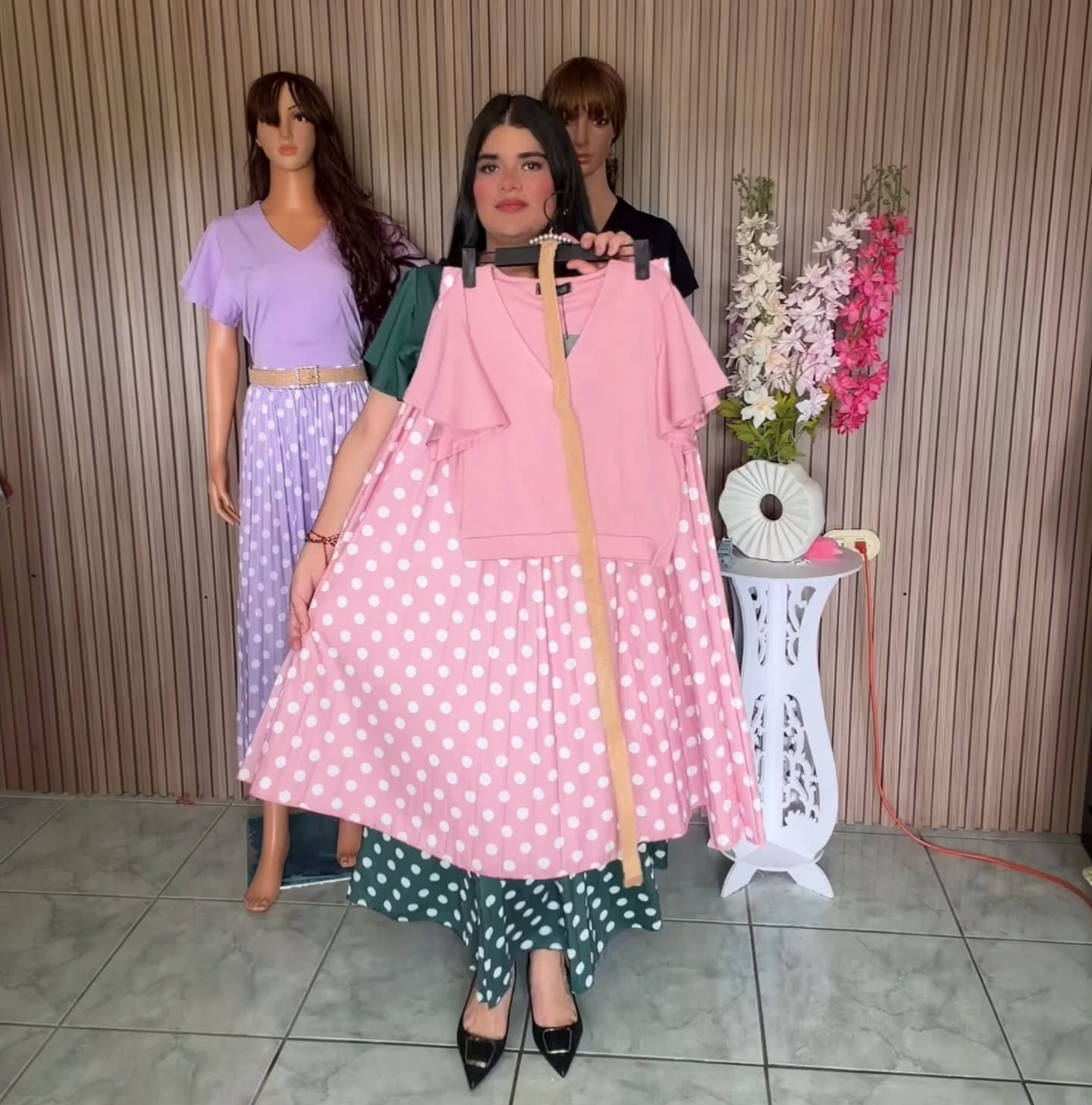 358 conjunto de falda y blusa diseño plisado con puntos