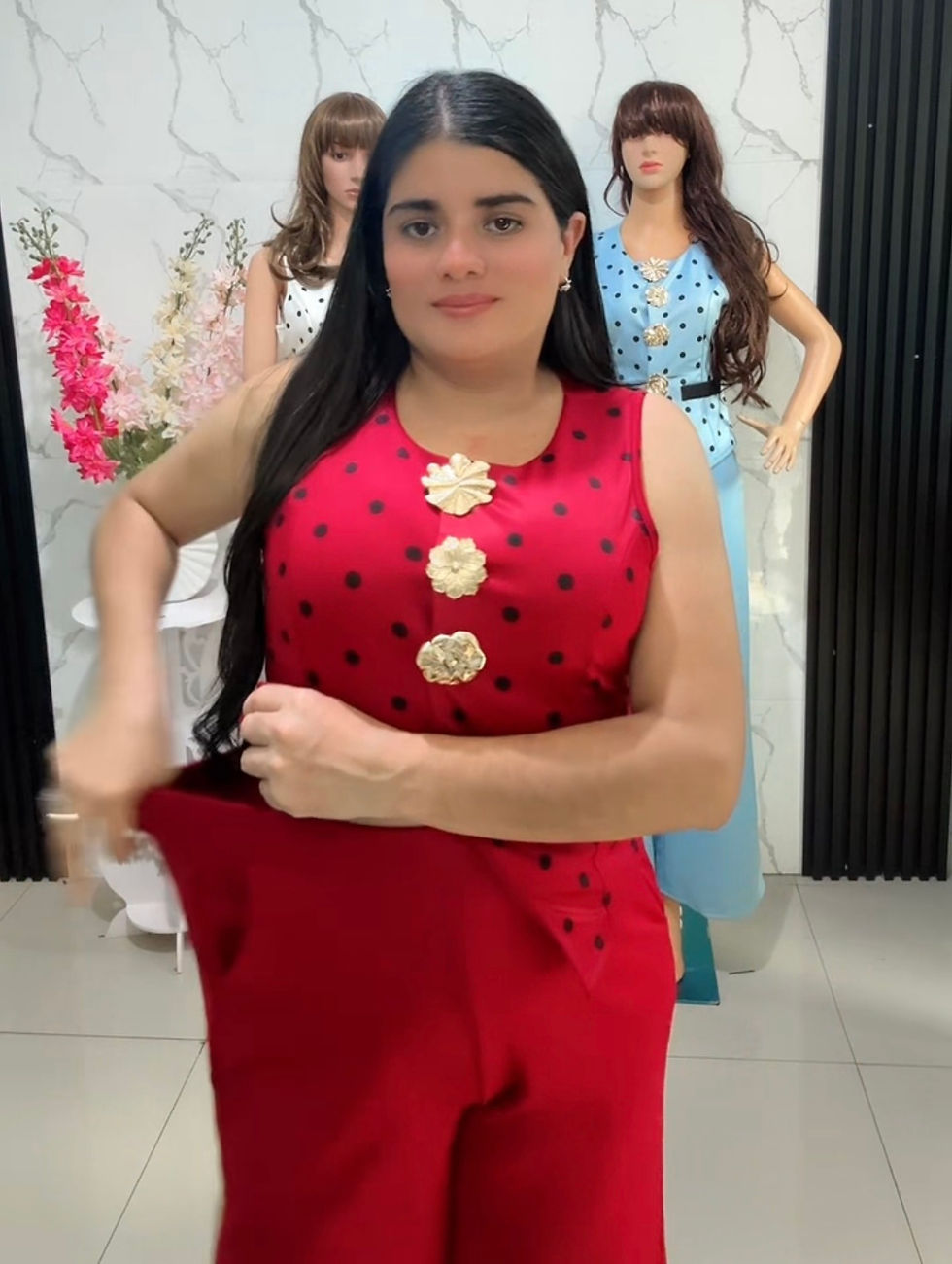 Miniatura: QS-1497/ Conjunto de pantalon y blusa con broches dorados