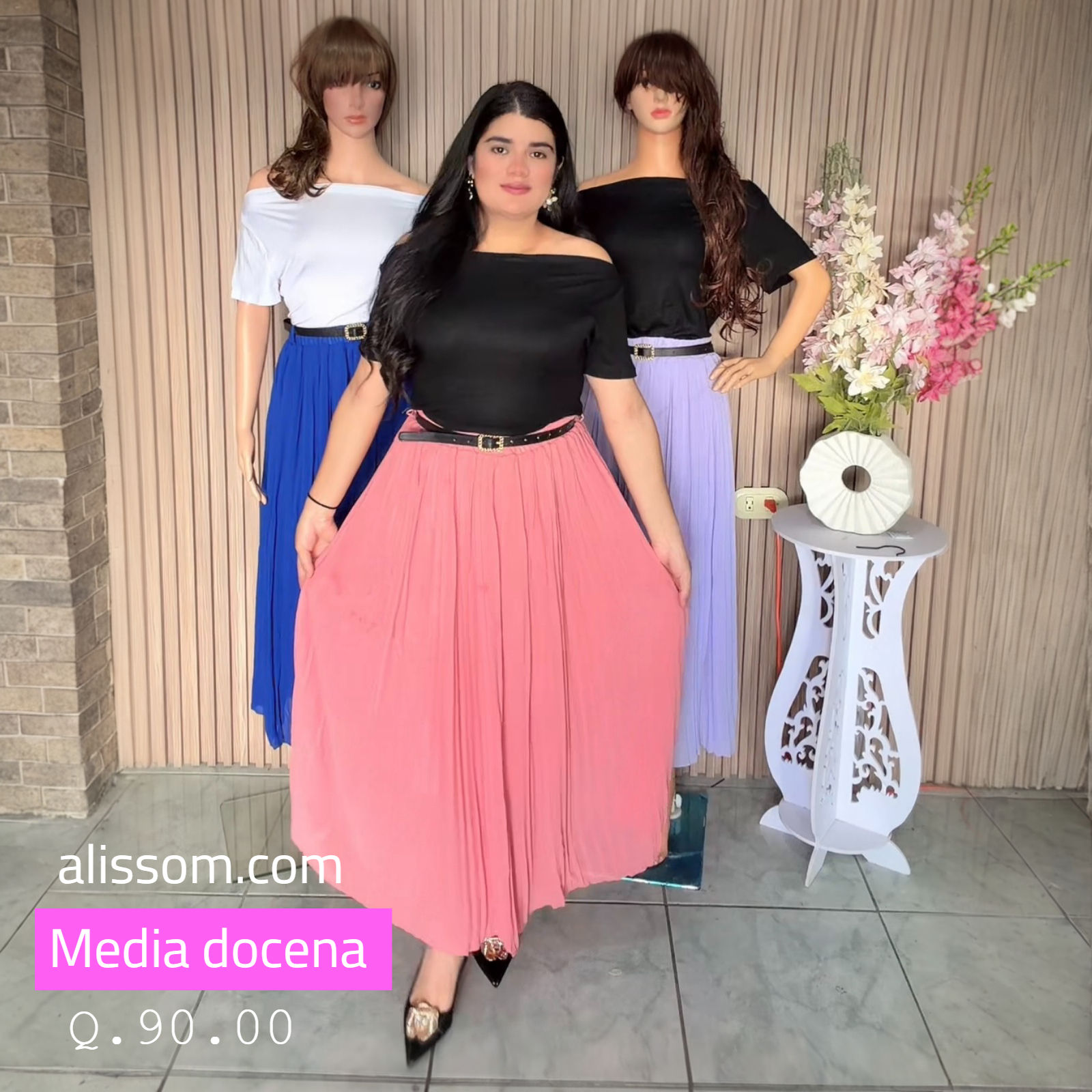 L1626-Media docena conjunto falda plizada y blusa