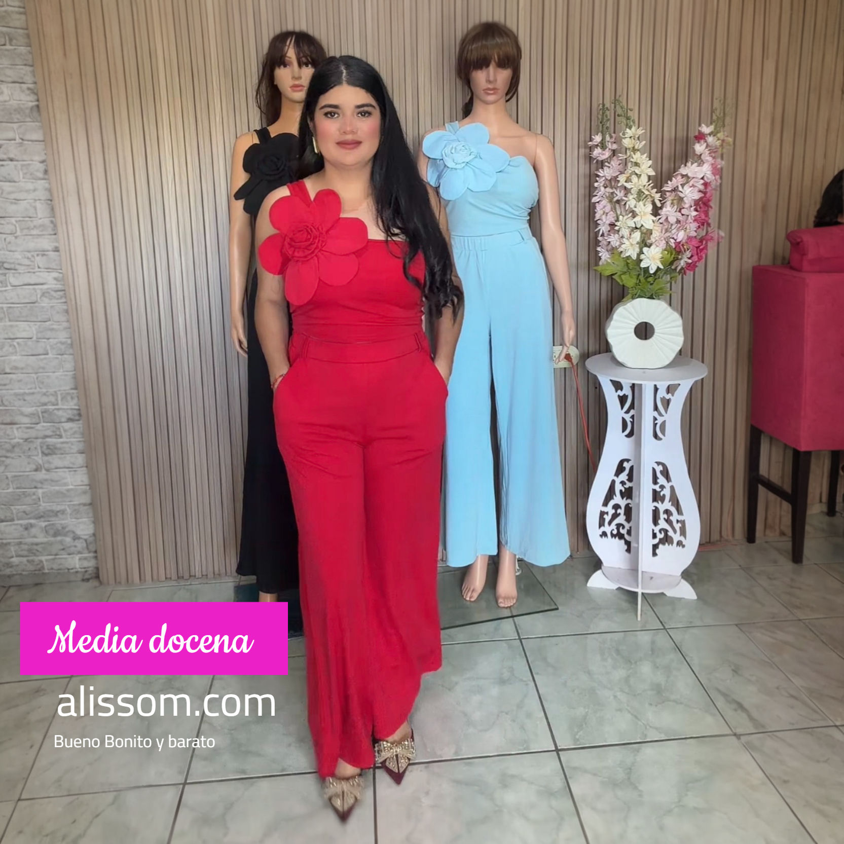 H-057 media docena conjunto de pantalón y blusa con flor