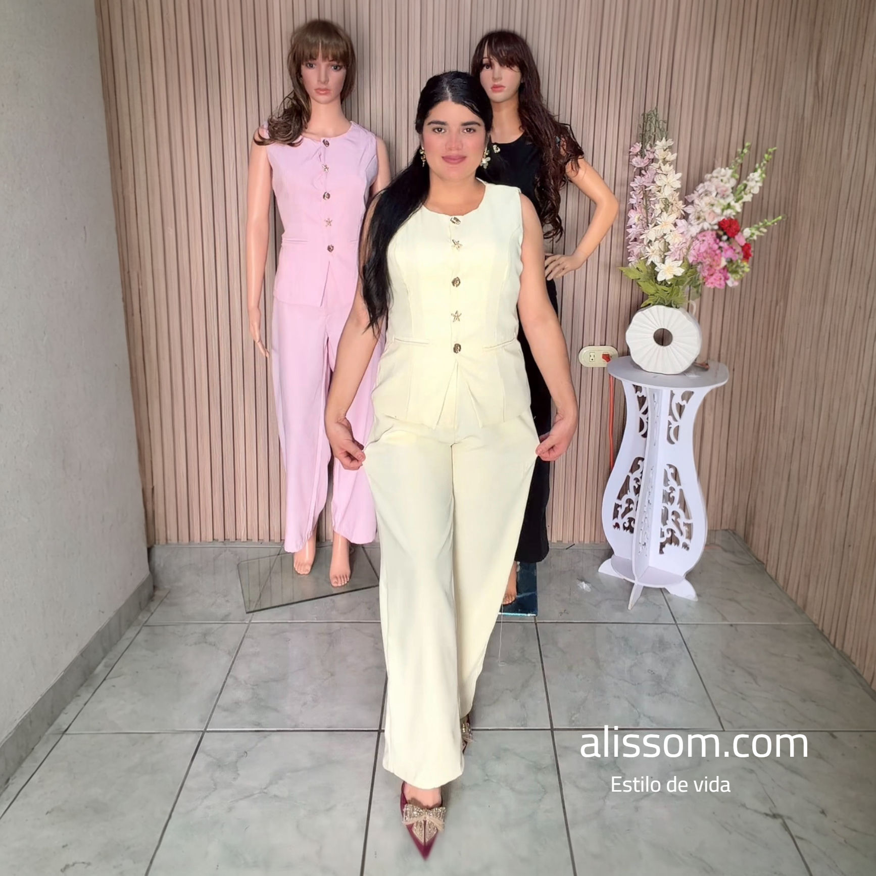 F1018-Conjunto de palazo y blusa escotado c