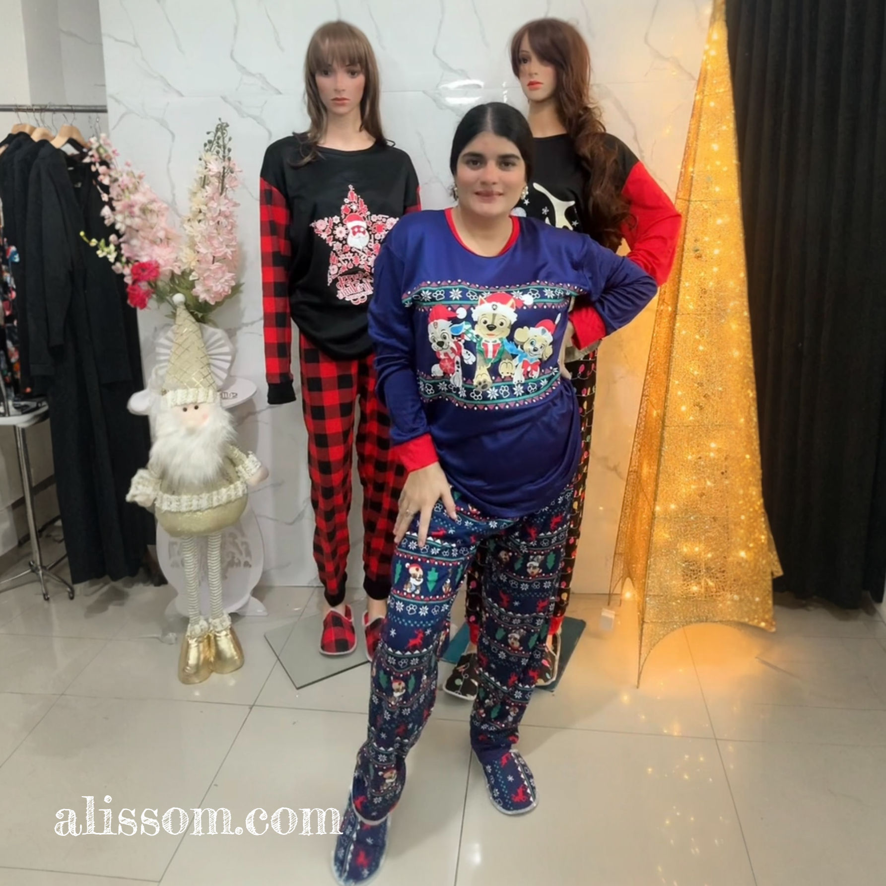 ZY1318B-pijama pantalon playera y pantuflas