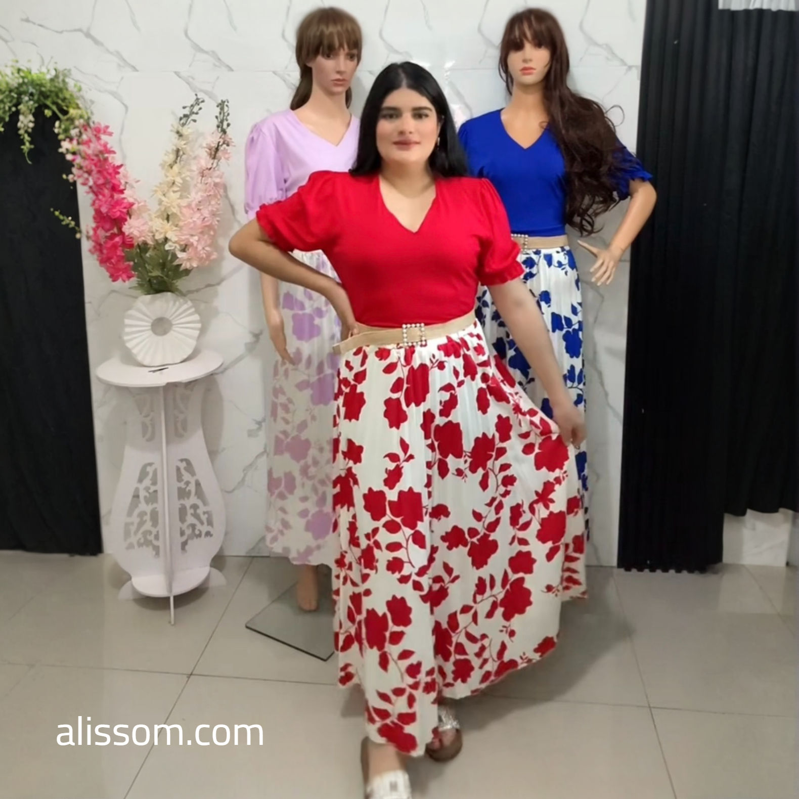 9772-conjunto de falda y blusa con diseño y blusa con mangas