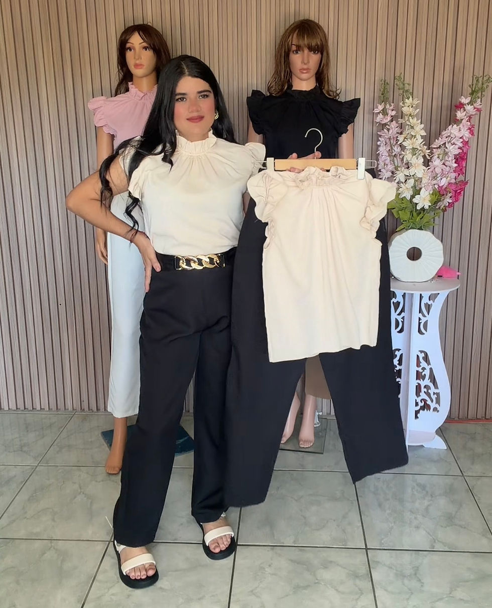 Miniatura: Z0369  media docena conjunto de pantalón con broche y blusa 