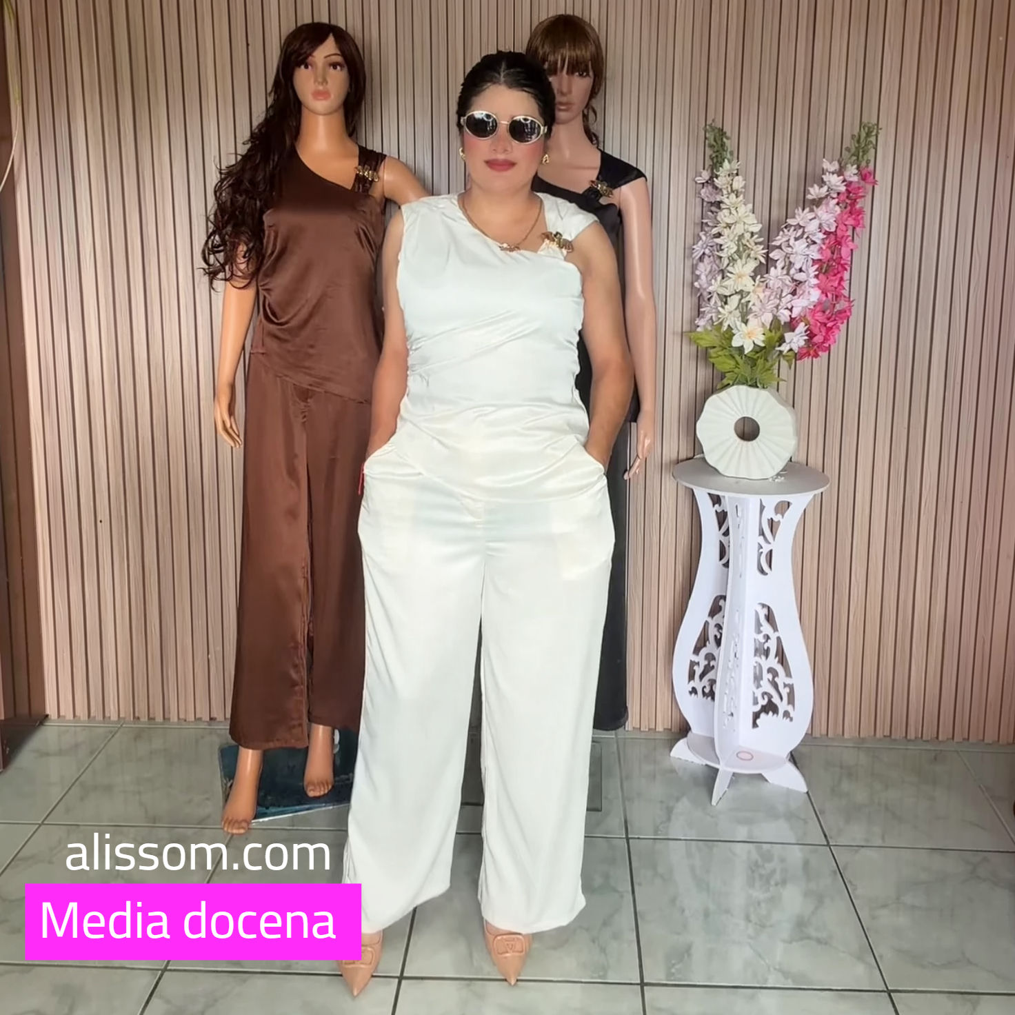 CH-5236 Media docena conjunto de pantalón y blusas con corte diagonal