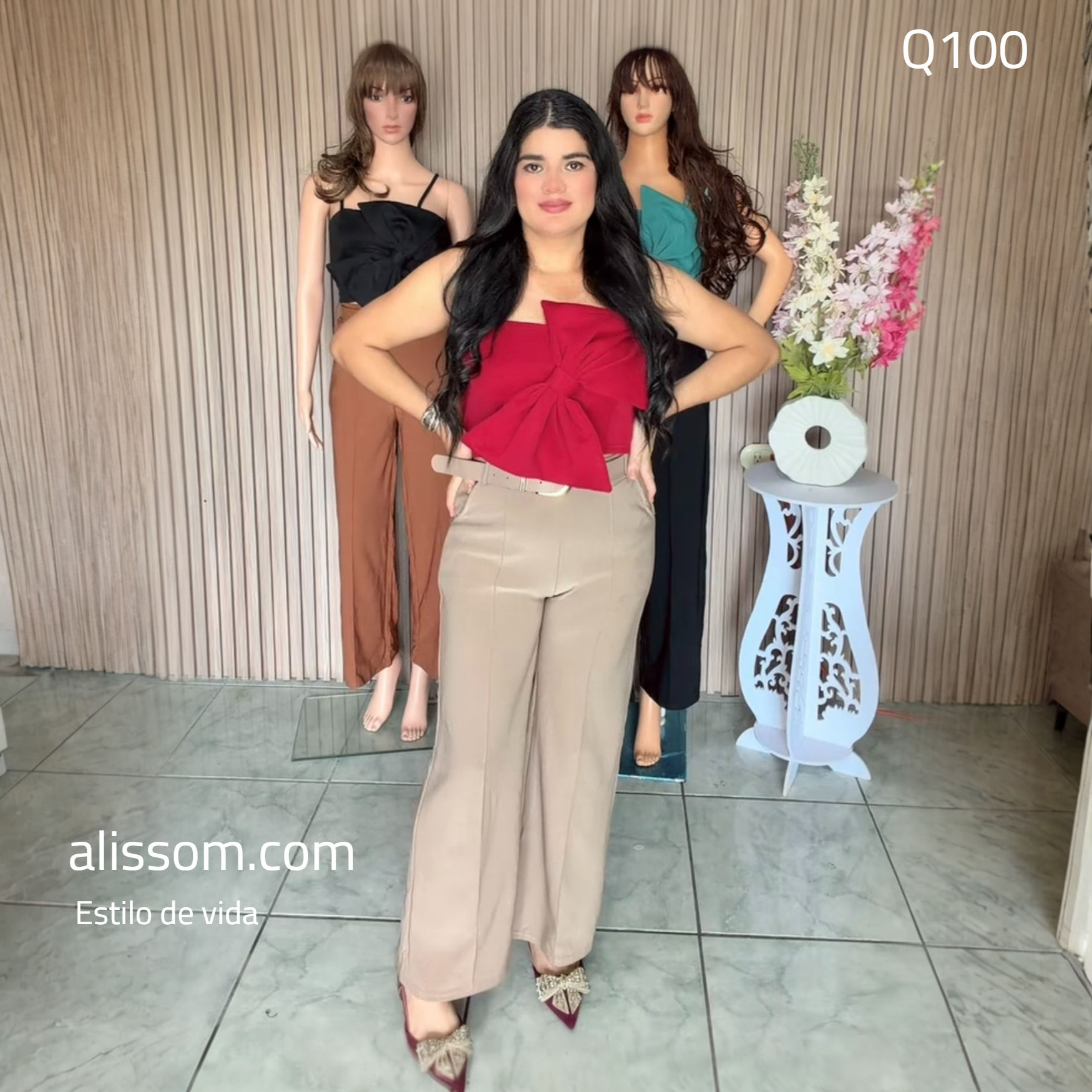 QH20146 / 7453. Palazo y blusas con diseño de moña