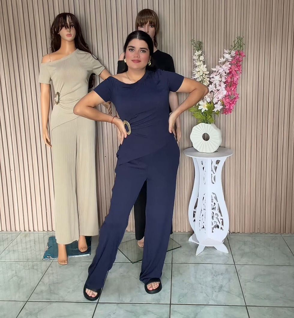 Miniatura: LF2670 conjunto pantalo y blusa con broche en la cintura