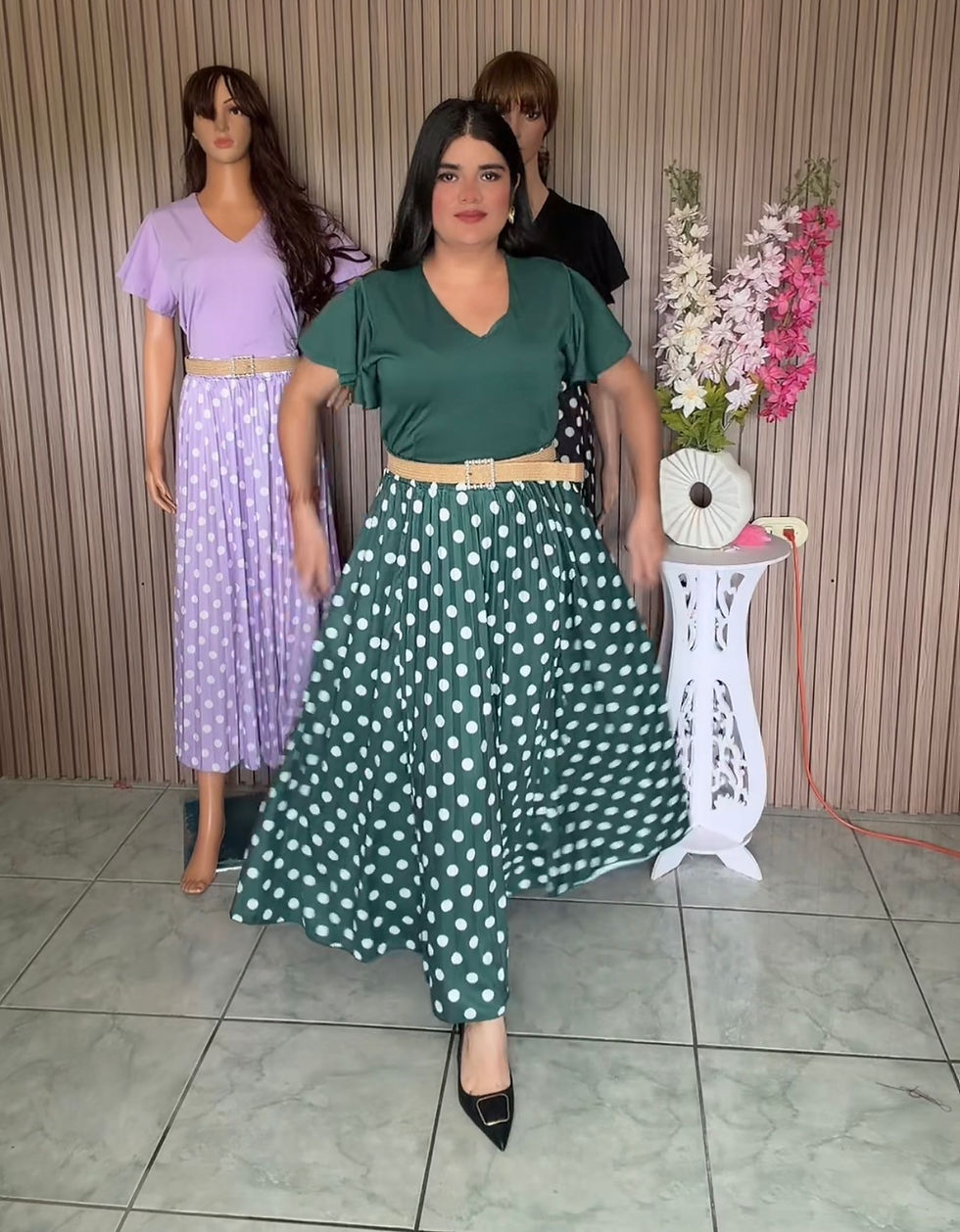 Miniatura:  358 Median docena conjunto de falda y blusa diseño plisado con puntos 