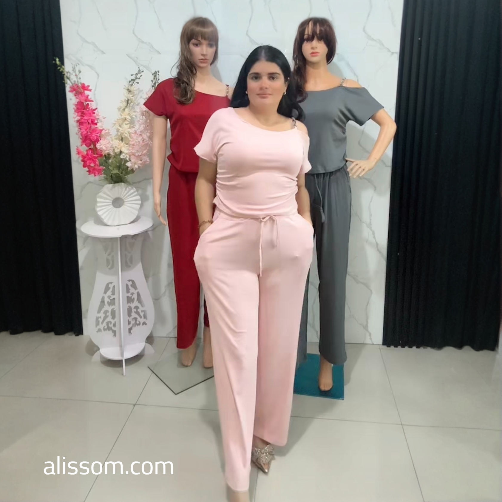 FW836-Conjunto de pantalon y blusa con broche
