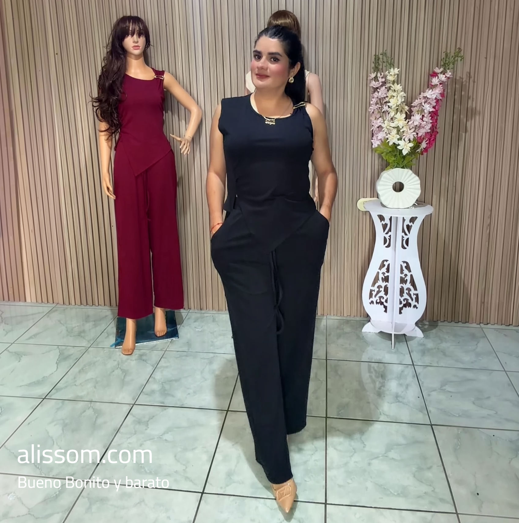 YJY305 conjunto de pantalón y blusas con broches