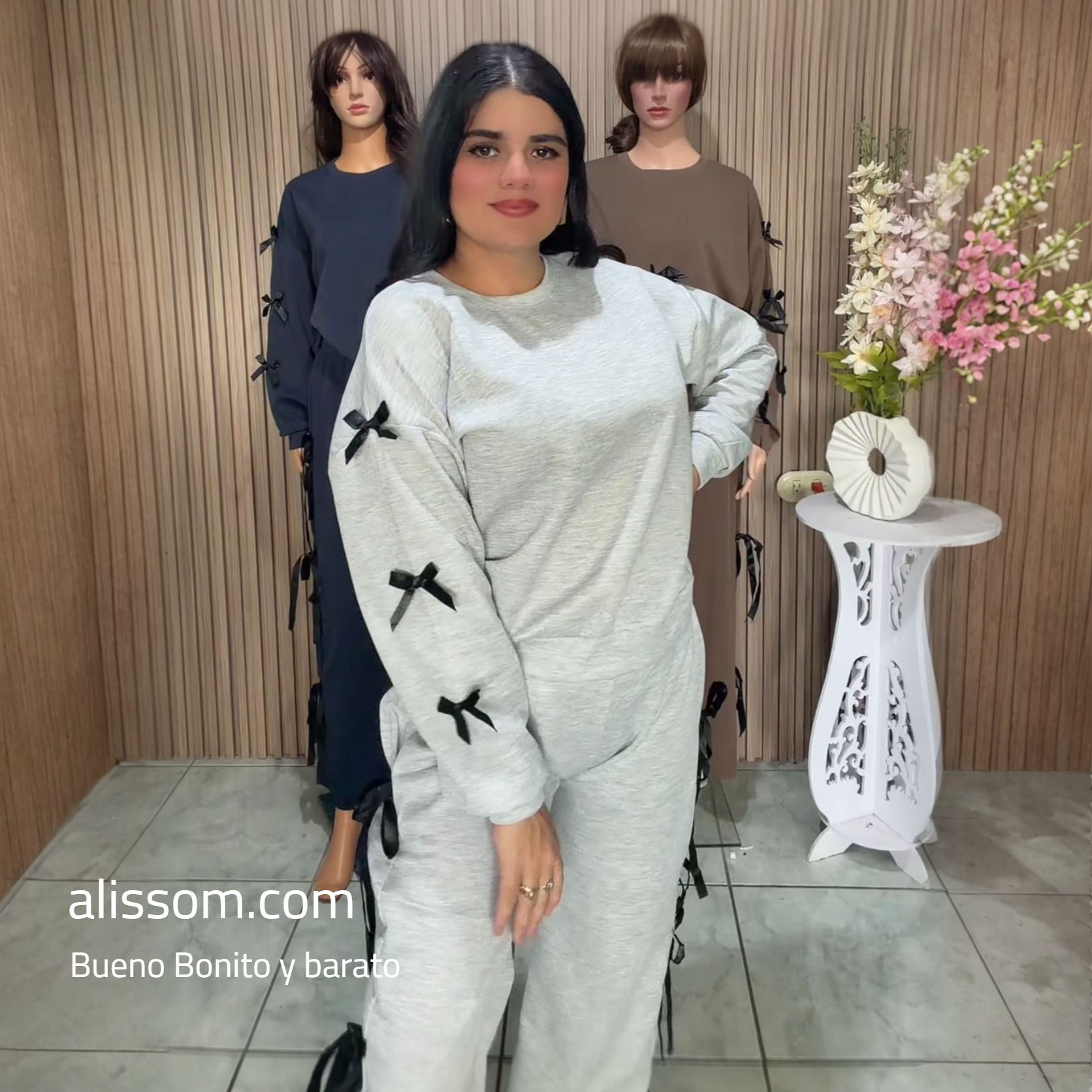 QPX027 - conjunto de pans y suéter con moñas