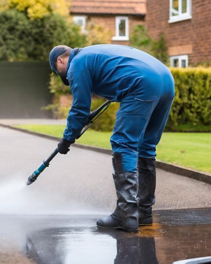 real life man jet washing a driveway
