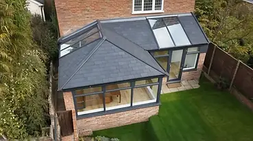 conservatory with grey tiled roof