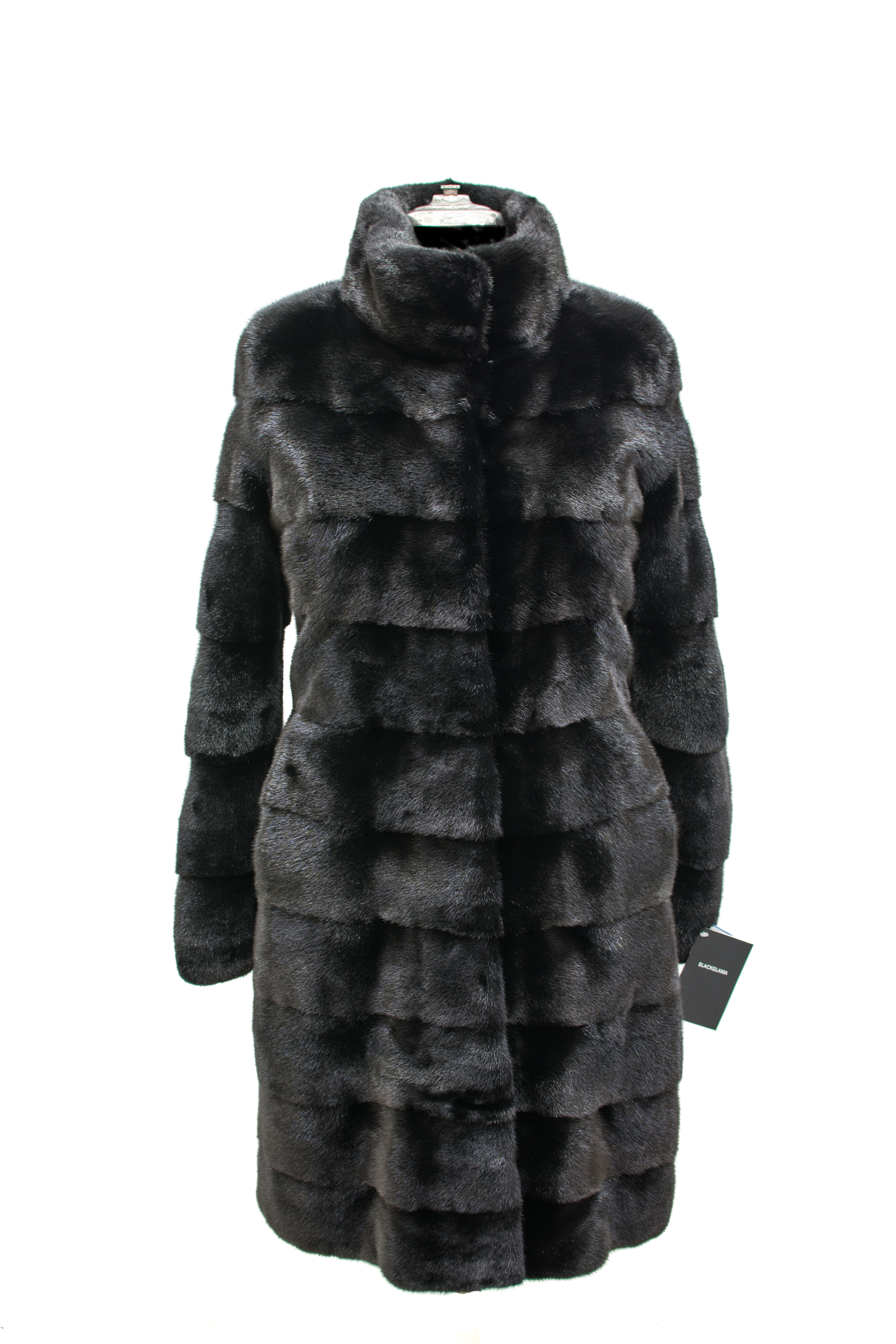 Black mink fur coat front view by dedes furs