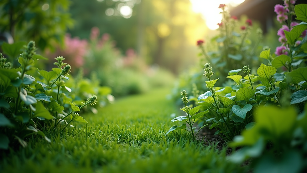Eye-level view of a lush green garden with diverse plants
