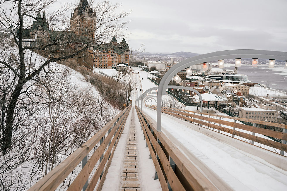 Historic Au 1884 toboggan slide on Dufferin Terrace in Quebec City during winter