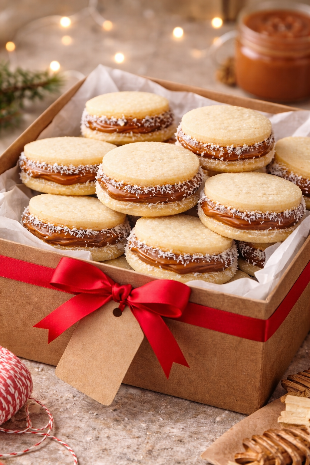 Alfajores filled with caramel sauce