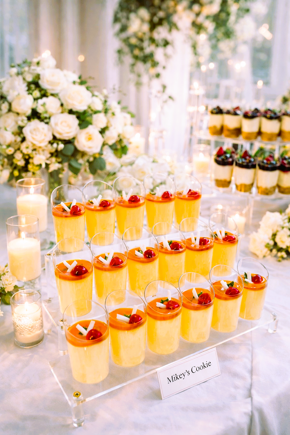 Mini mango mousse dessert cups for elegant wedding dessert table