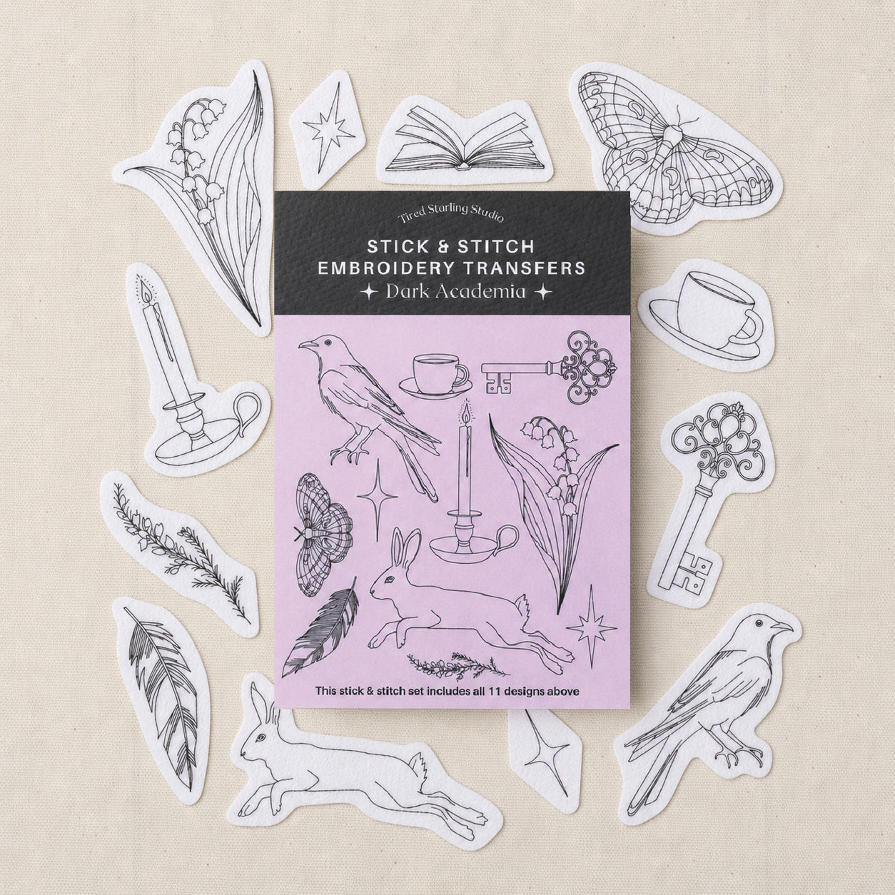 Dark Academia Stick & Stitch Soluble Embroidery Transfer Set