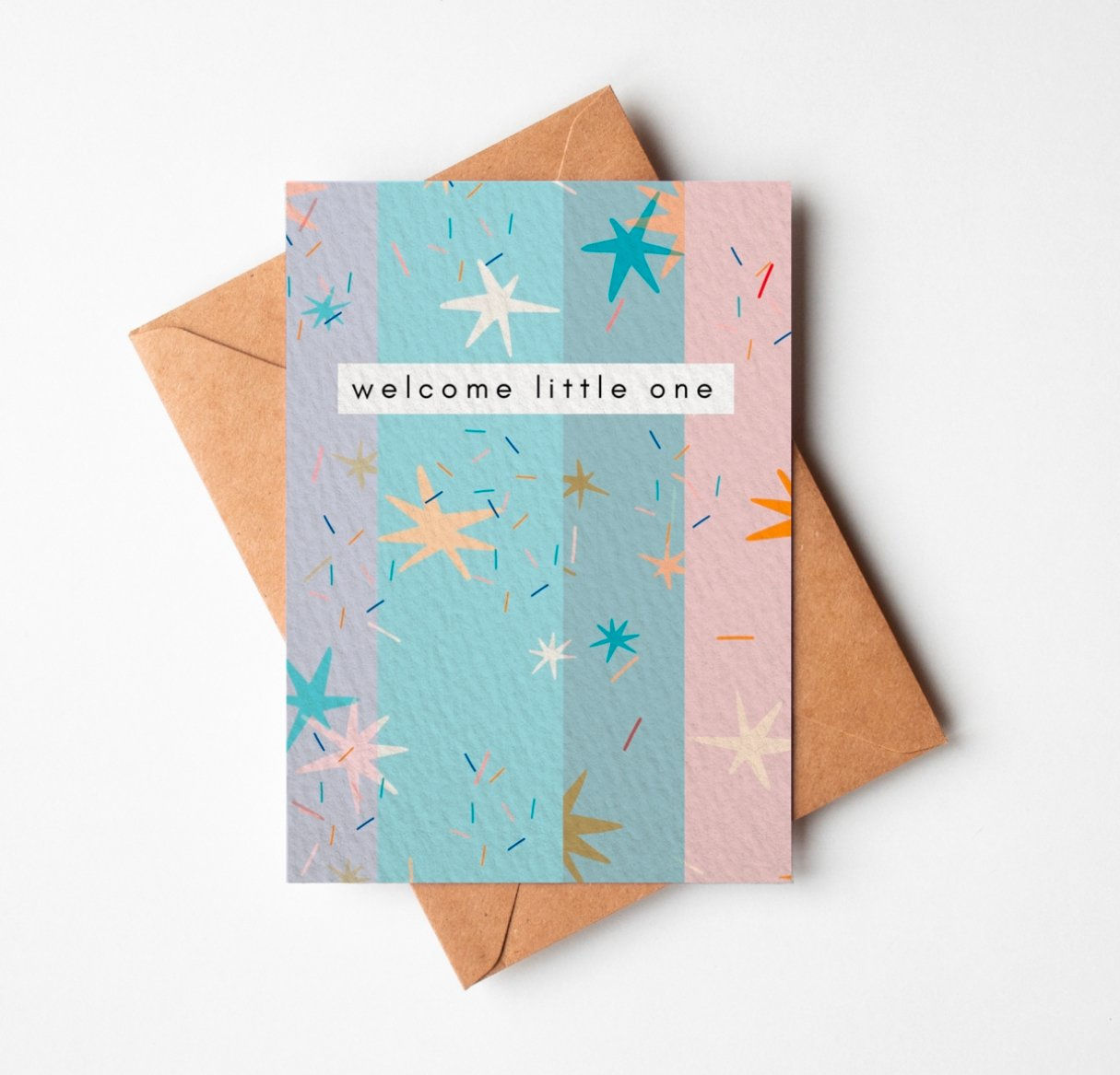 ‘Welcome Little One’ New Baby Card With Stars and Confetti