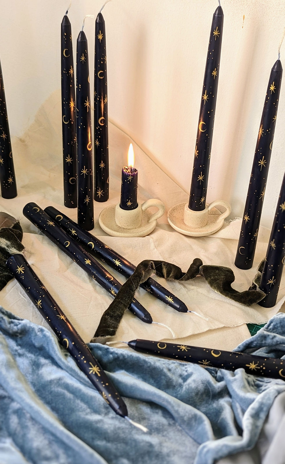 Thumbnail: Hand Painted Taper Candles - Moon & Star Night Sky Design