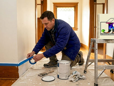 Homeowner prepping trim for painting in LA hallway