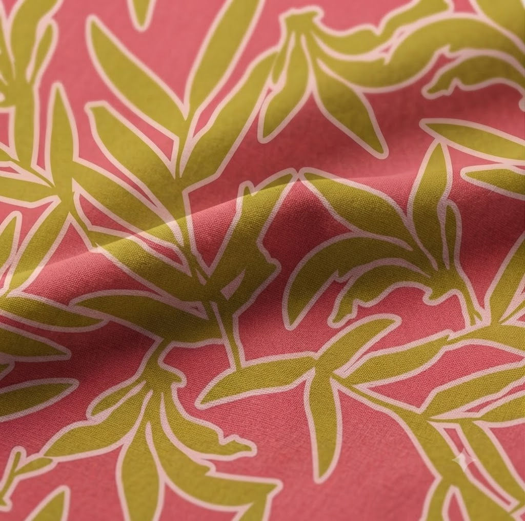 Outline Leaves Olive Raspberry