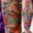 Ship in a bottle and sword in rose tattoo by Erika Jurkovic