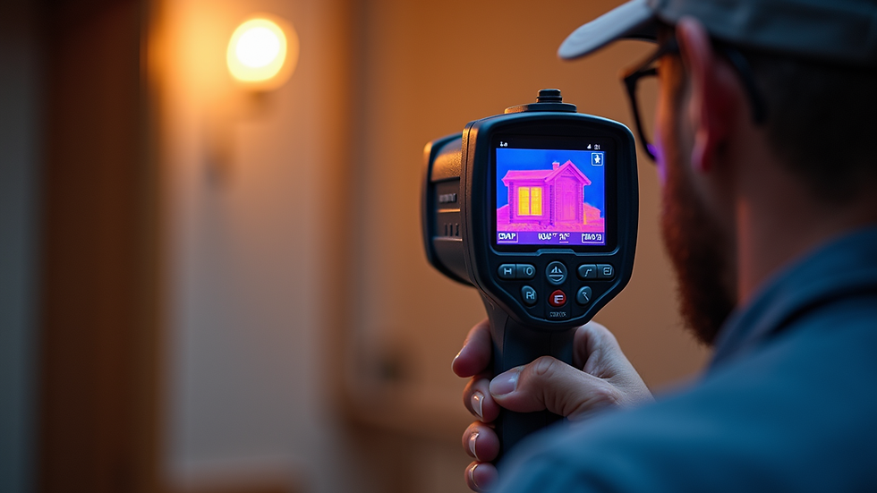 Close-up view of a home inspector using a thermal imaging camera